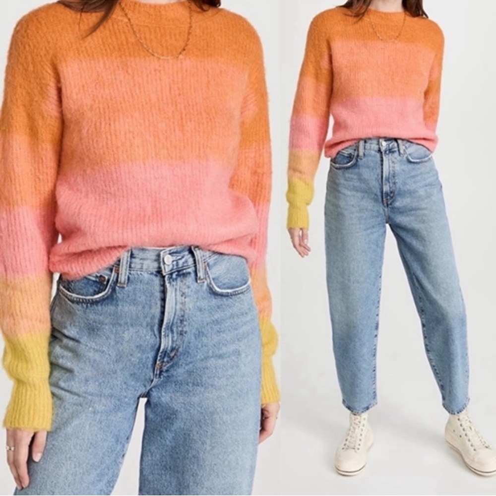 Free People Autumn Sky Ombre Sweater wool blend peach orange pink medium - Picture 7 of 12